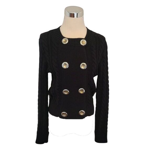 J.Crew Black Cable Knit Double Breasted Cardigan Sweater Size S - Picture 2 of 10
